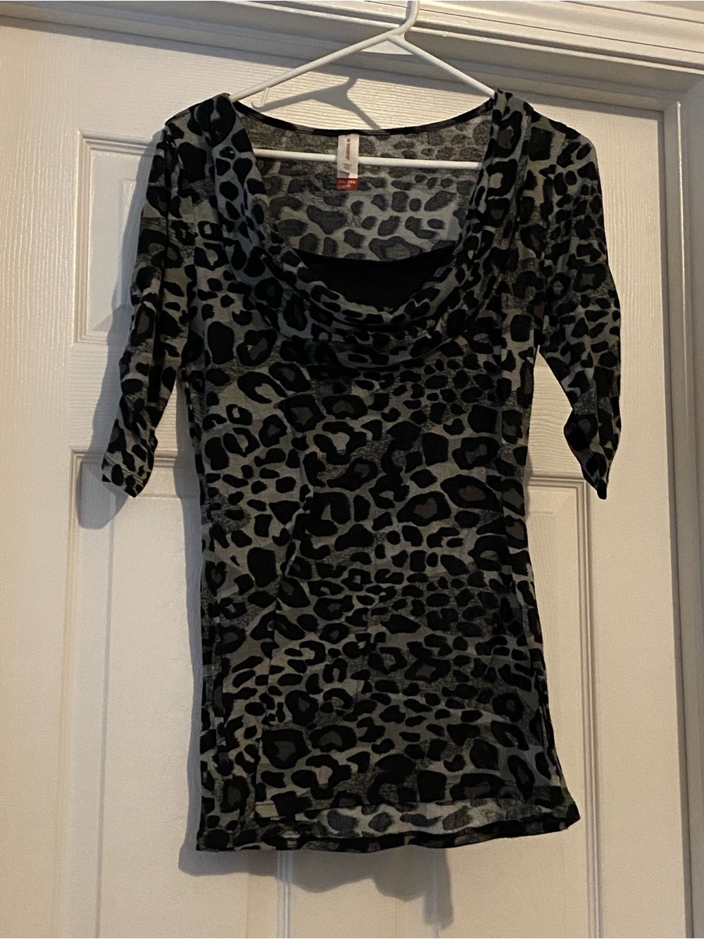 No Boundaries Black and Gray Leopard Cowl Neck Tunic